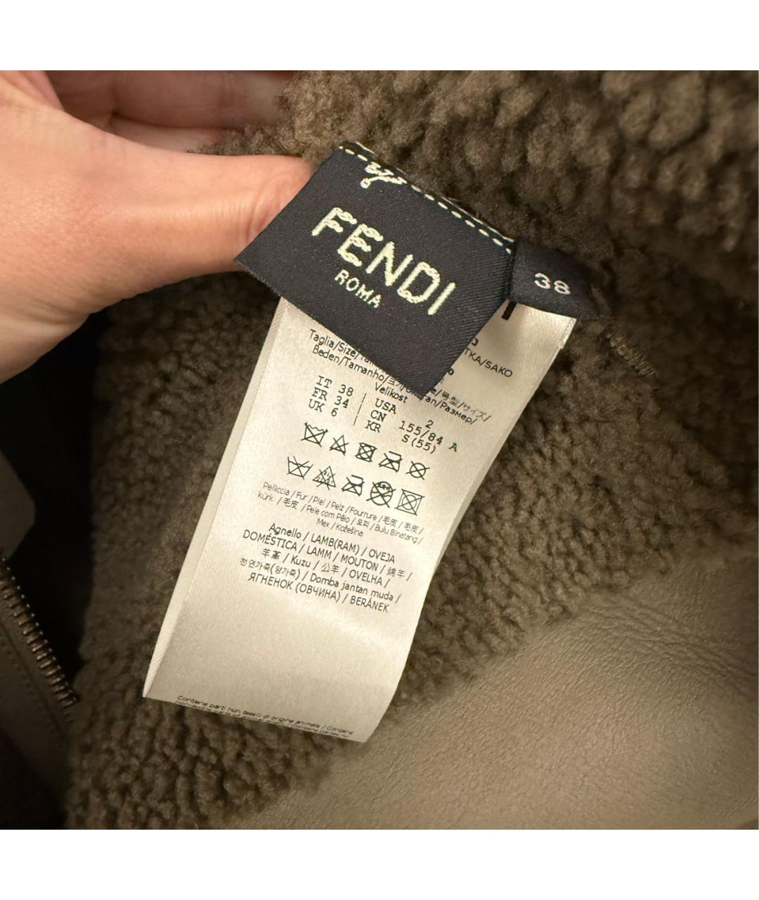 FENDI Хаки кожаная дубленка, фото 7