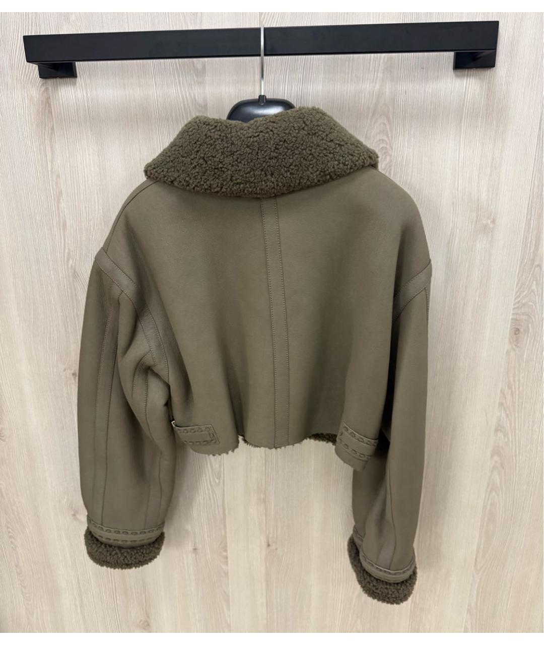 FENDI Хаки кожаная дубленка, фото 4