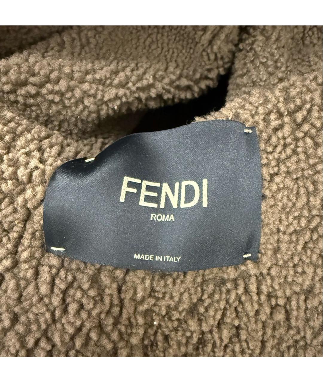 FENDI Хаки кожаная дубленка, фото 6