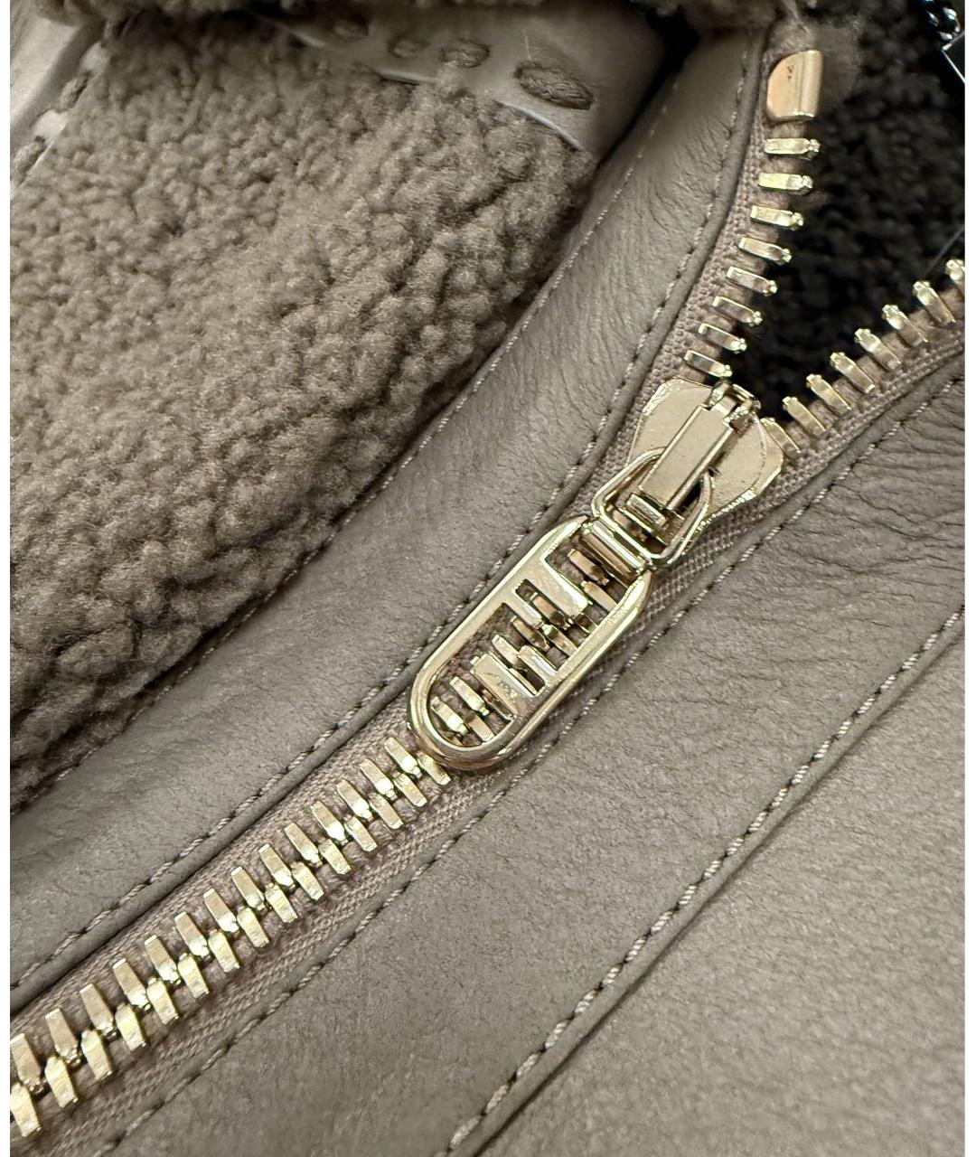 FENDI Хаки кожаная дубленка, фото 5