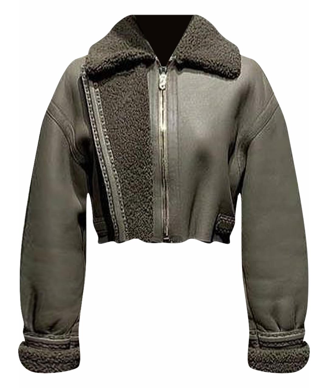 FENDI Хаки кожаная дубленка, фото 1