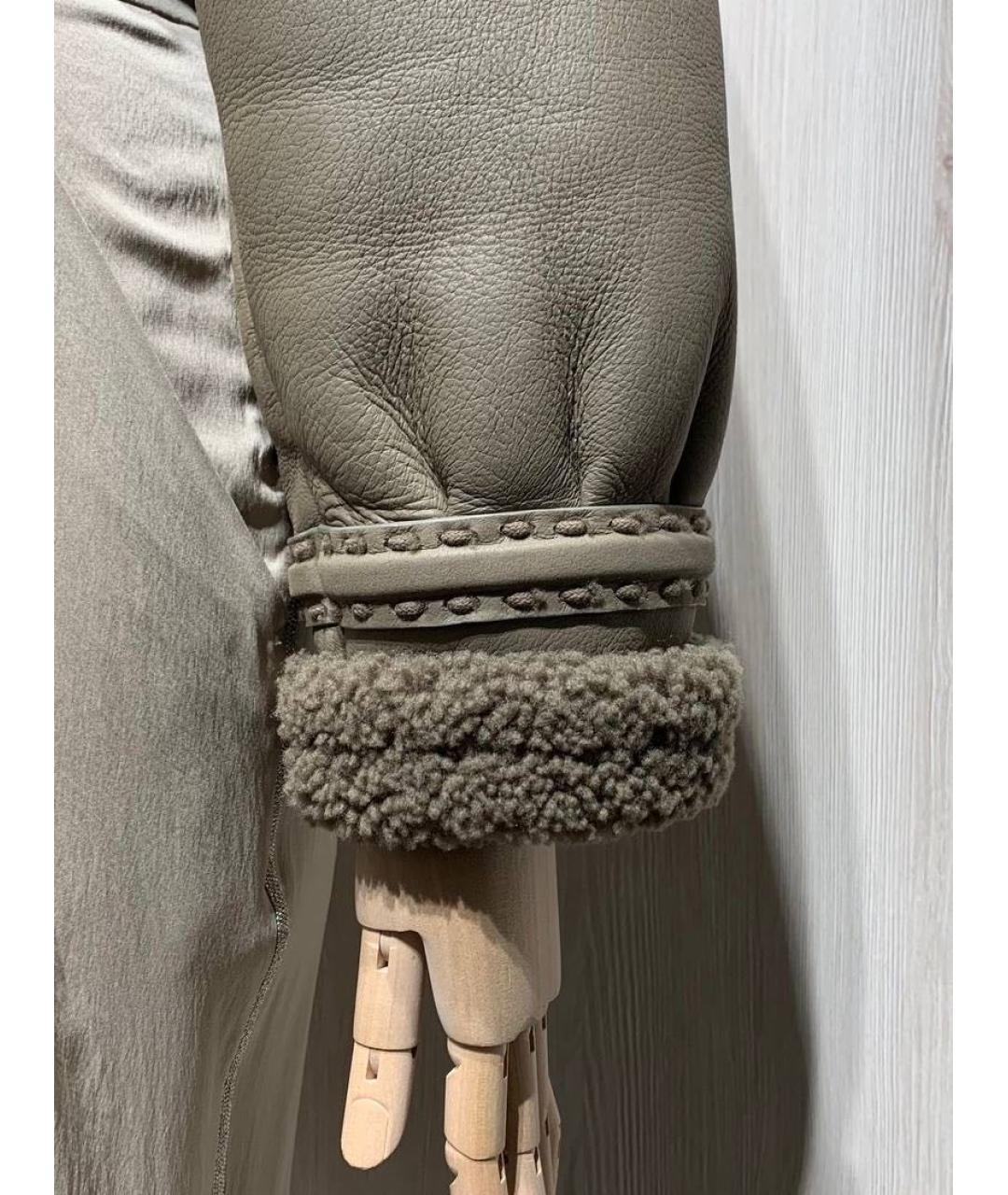 FENDI Хаки кожаная дубленка, фото 3