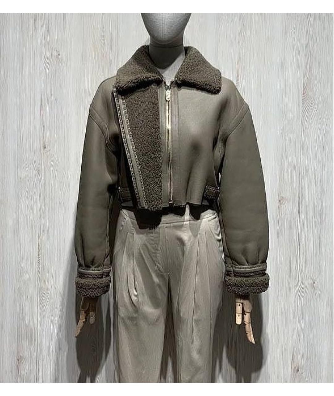 FENDI Хаки кожаная дубленка, фото 9