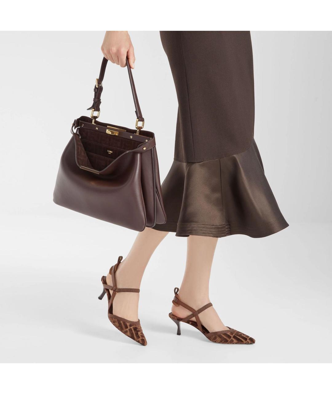 FENDI Коричневые бархатные туфли, фото 2