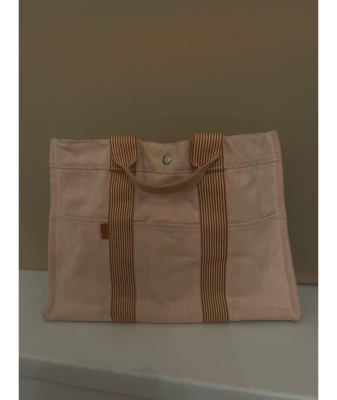 HERMES Бежевая тканевая сумка тоут, фото 8