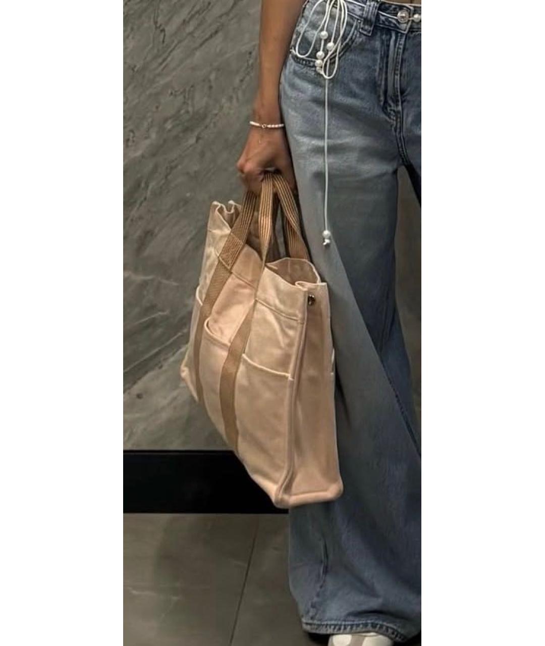 HERMES Бежевая тканевая сумка тоут, фото 6