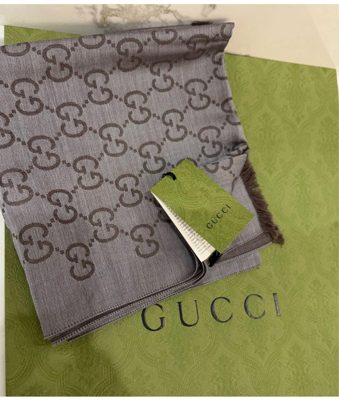 GUCCI Серый шелковый шарф, фото 4