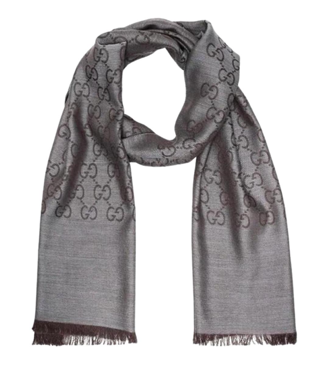 GUCCI Серый шелковый шарф, фото 1