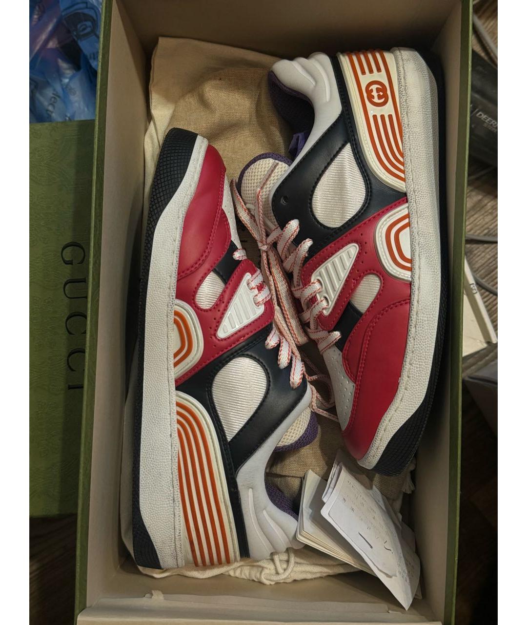 GUCCI Бордовые кроссовки из искусственной кожи, фото 3