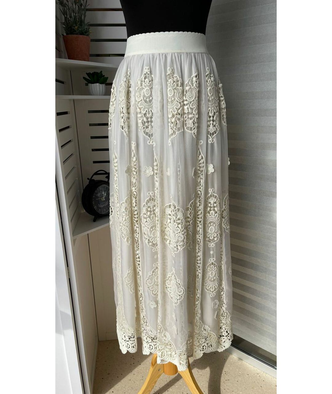 DOLCE&GABBANA Бежевая шелковая юбка макси, фото 9