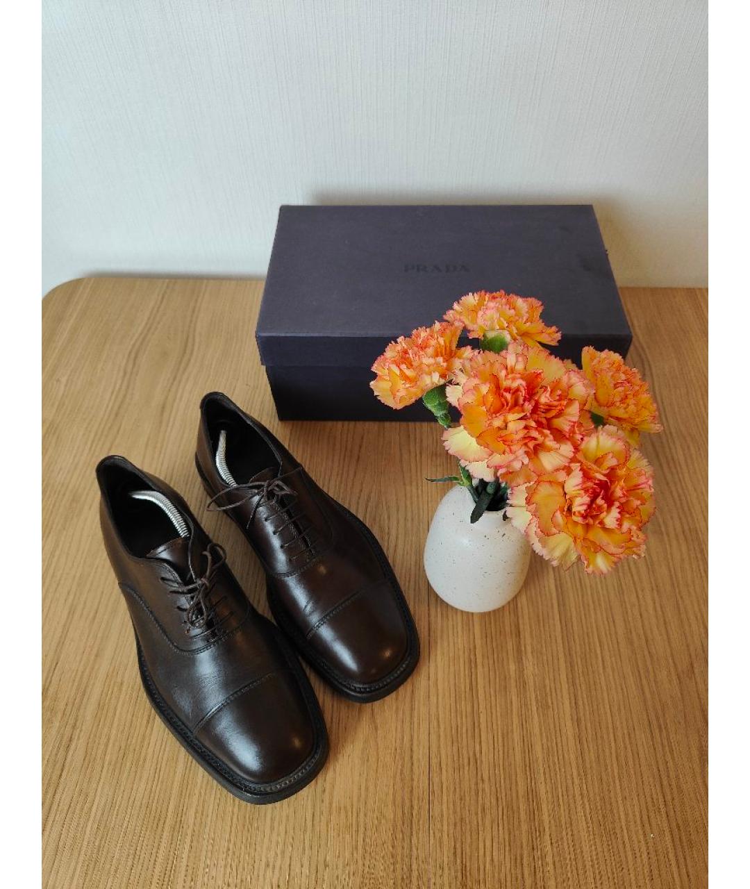 PRADA Коричневые кожаные низкие ботинки, фото 2