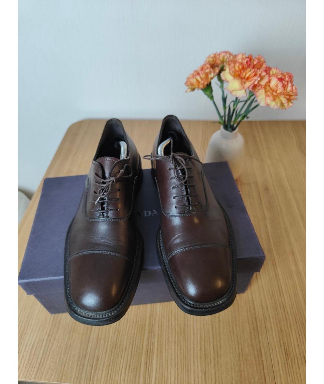 PRADA Коричневые кожаные низкие ботинки, фото 5