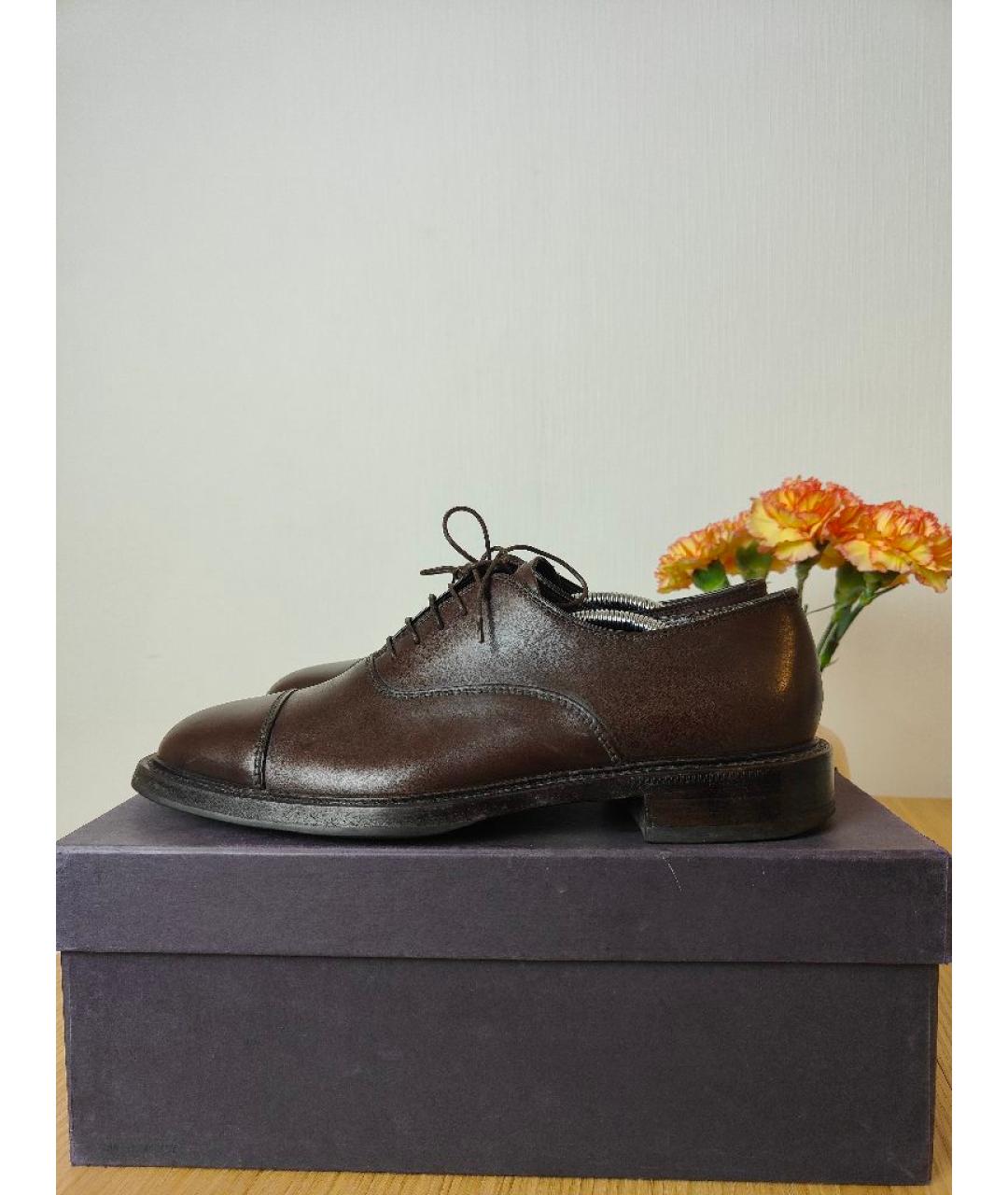 PRADA Коричневые кожаные низкие ботинки, фото 3
