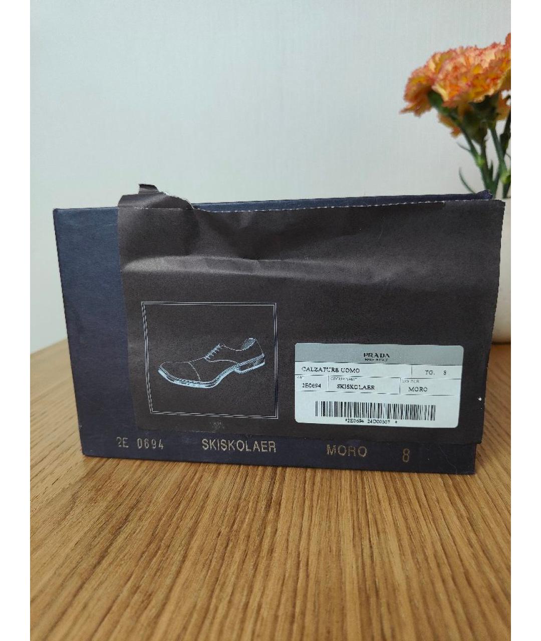 PRADA Коричневые кожаные низкие ботинки, фото 8