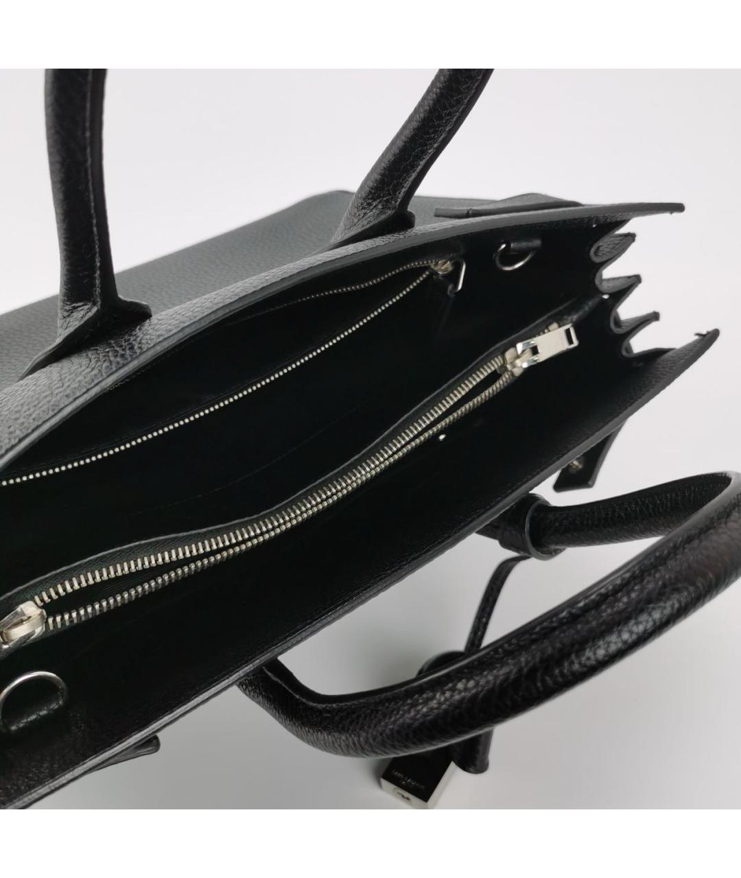 SAINT LAURENT Черная кожаная сумка с короткими ручками, фото 6