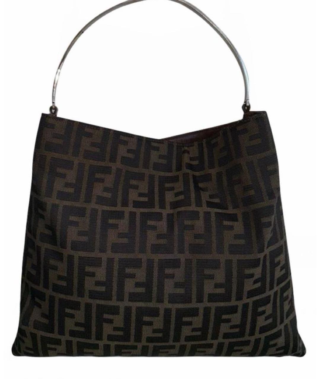 FENDI Коричневая жаккардовая сумка с короткими ручками, фото 9