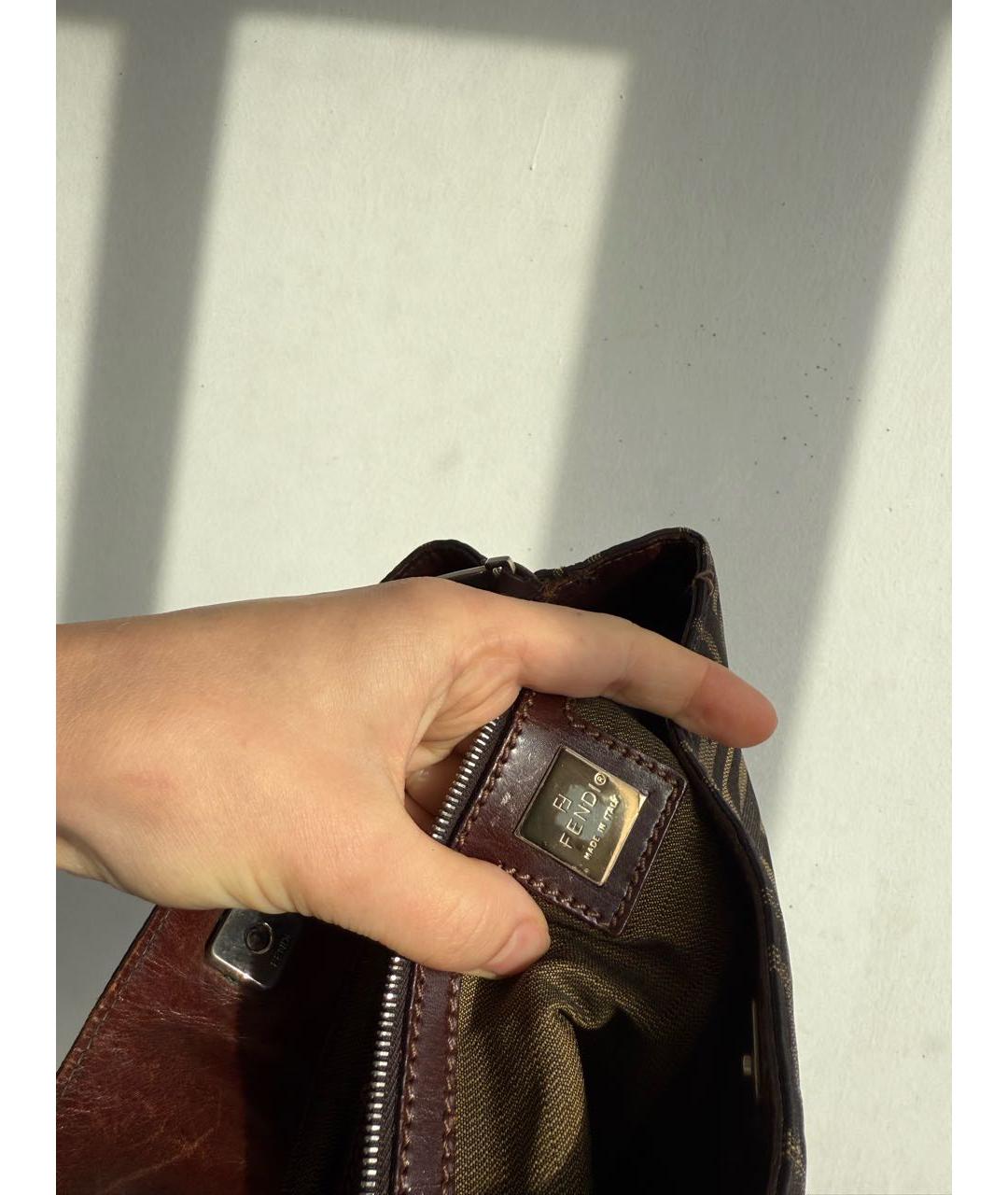 FENDI Коричневая жаккардовая сумка с короткими ручками, фото 8