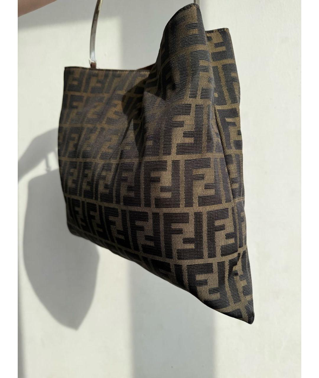 FENDI Коричневая жаккардовая сумка с короткими ручками, фото 3