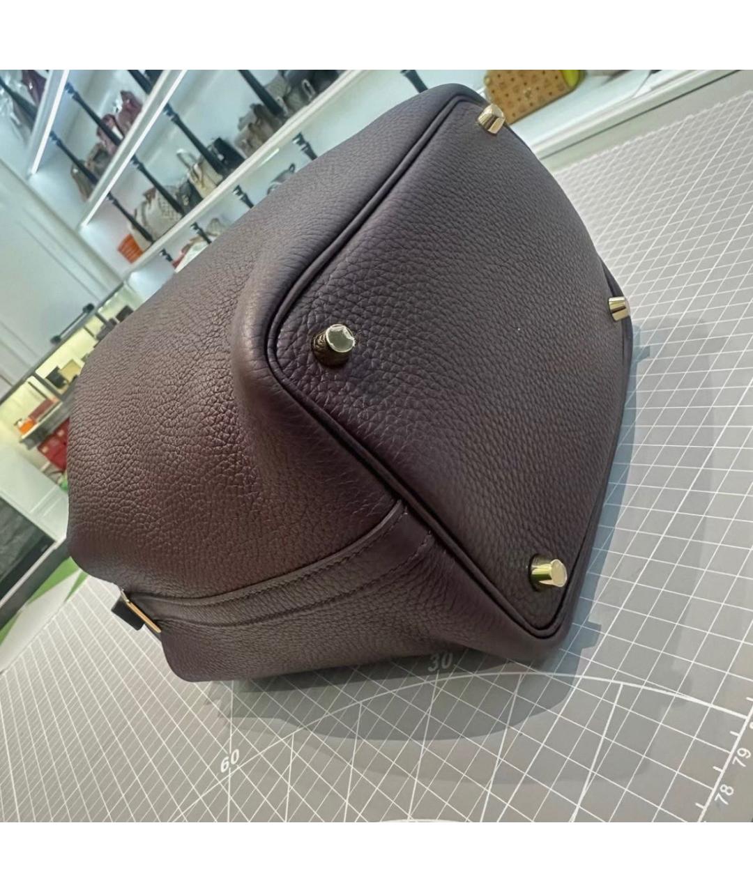 HERMES Коричневая кожаная сумка с короткими ручками, фото 8