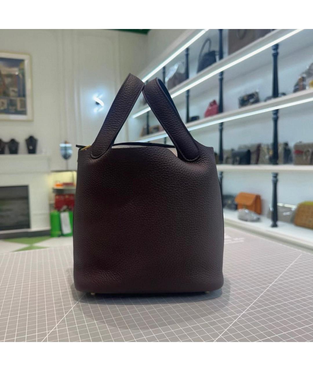 HERMES Коричневая кожаная сумка с короткими ручками, фото 3