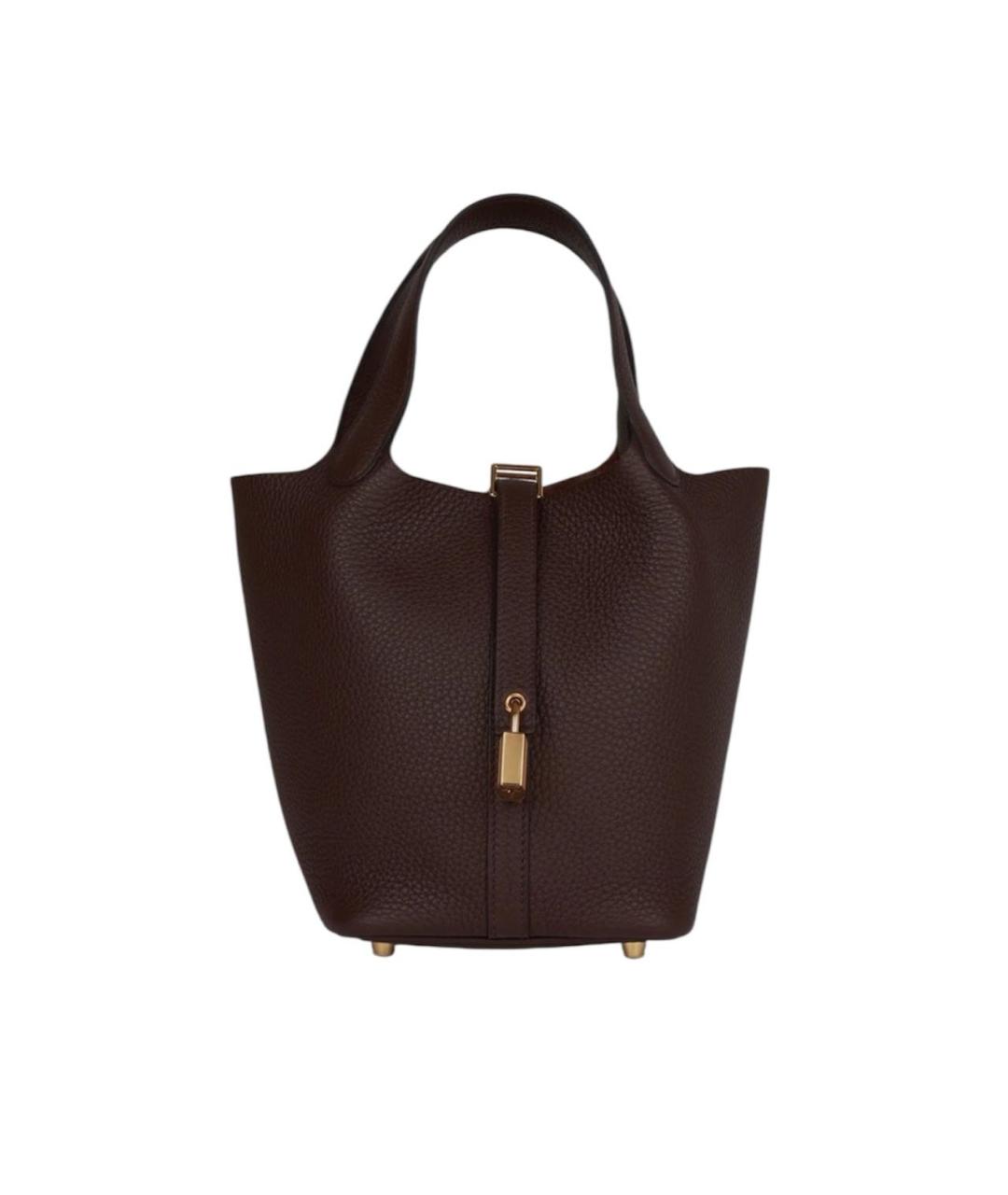 HERMES Коричневая кожаная сумка с короткими ручками, фото 9