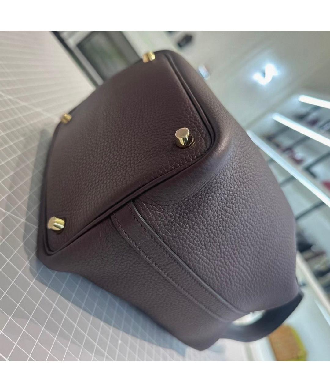 HERMES Коричневая кожаная сумка с короткими ручками, фото 7