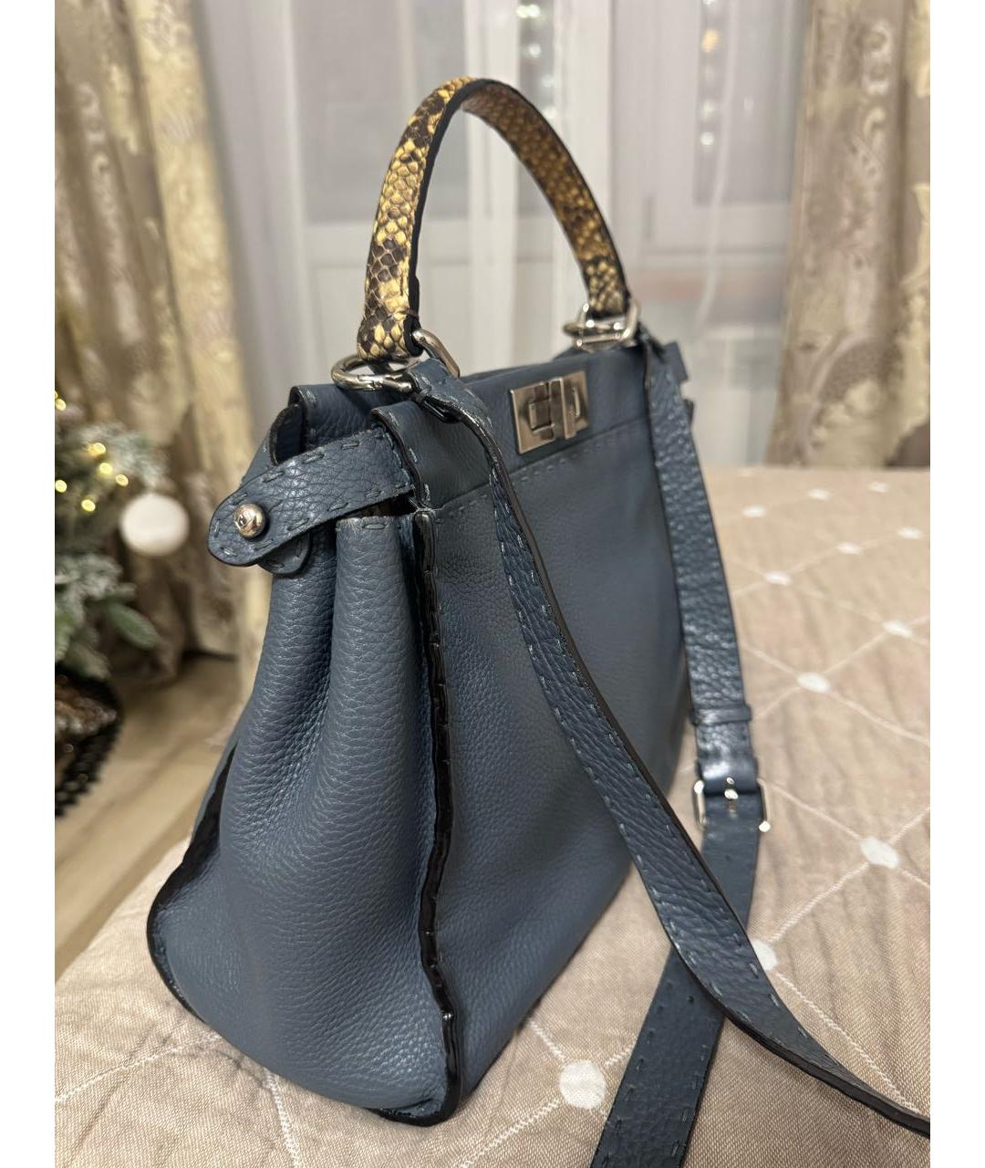 FENDI Серая кожаная сумка с короткими ручками, фото 2