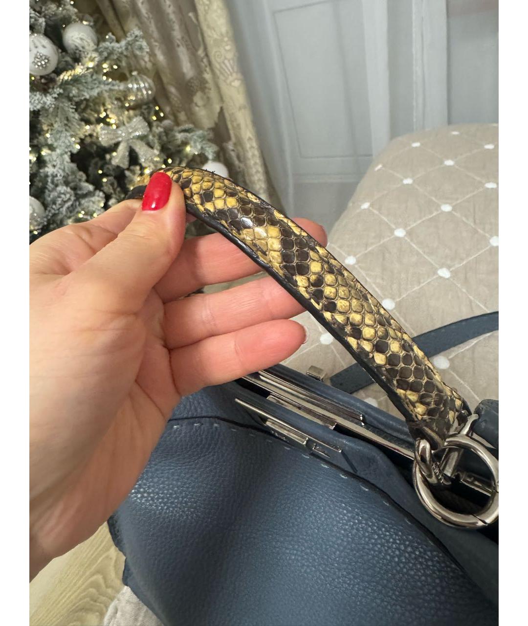 FENDI Серая кожаная сумка с короткими ручками, фото 5