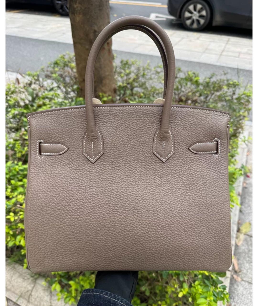 HERMES Бежевая кожаная сумка с короткими ручками, фото 2