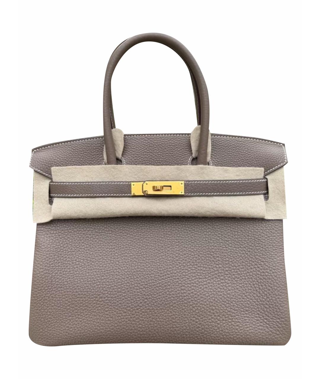 HERMES Бежевая кожаная сумка с короткими ручками, фото 1