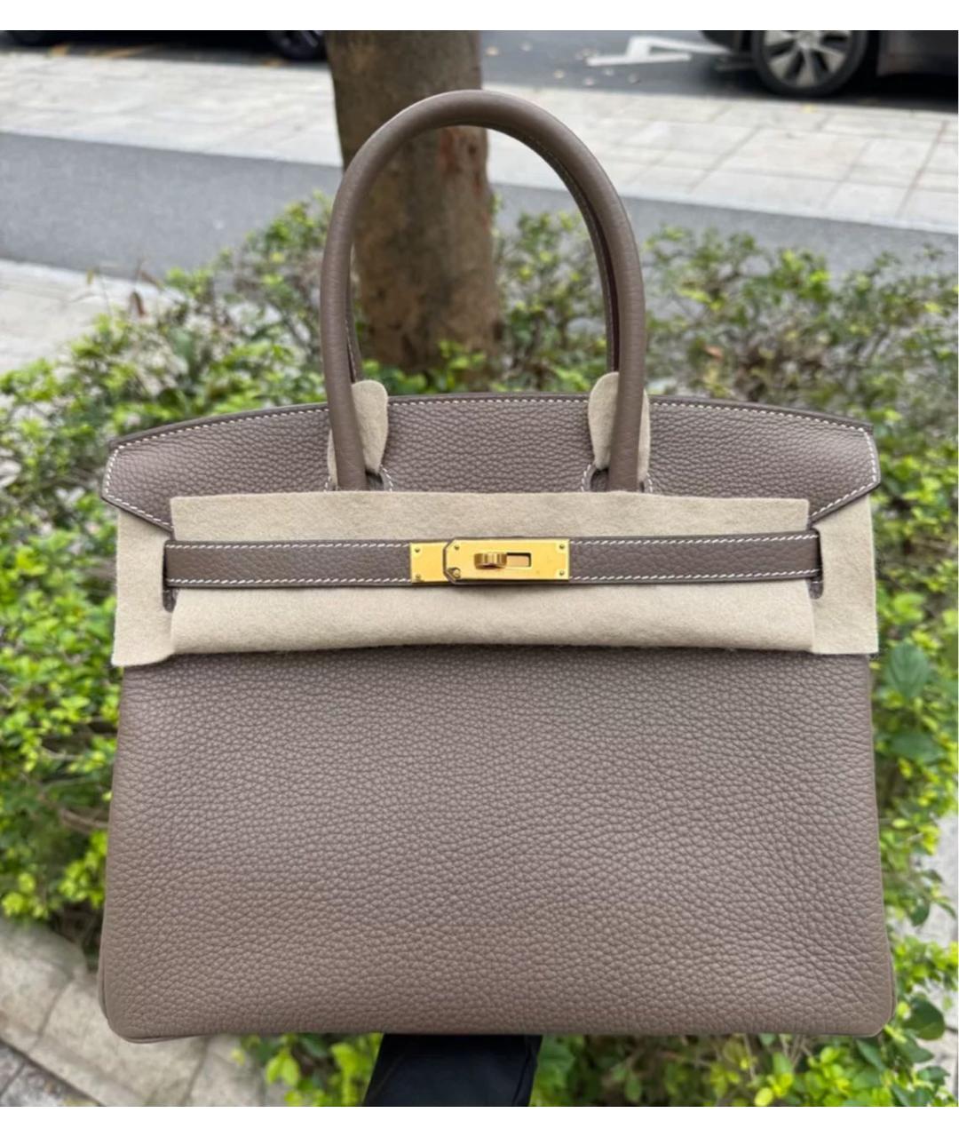 HERMES Бежевая кожаная сумка с короткими ручками, фото 6
