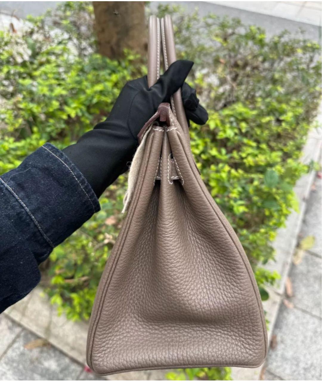 HERMES Бежевая кожаная сумка с короткими ручками, фото 3