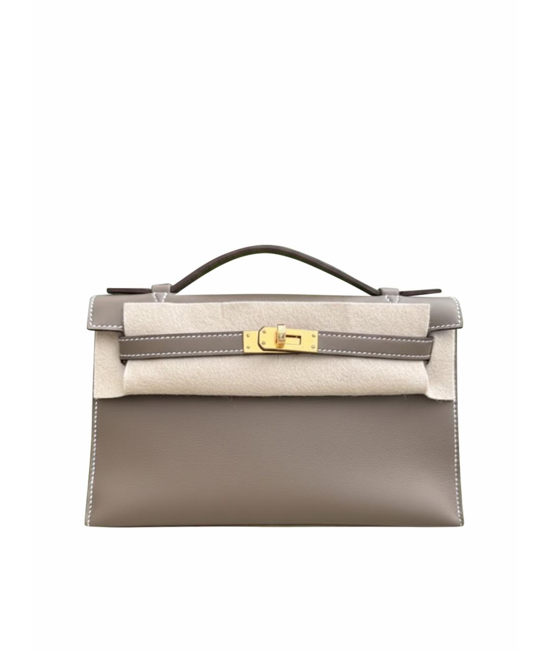 HERMES Коричневая кожаная сумка с короткими ручками, фото 1