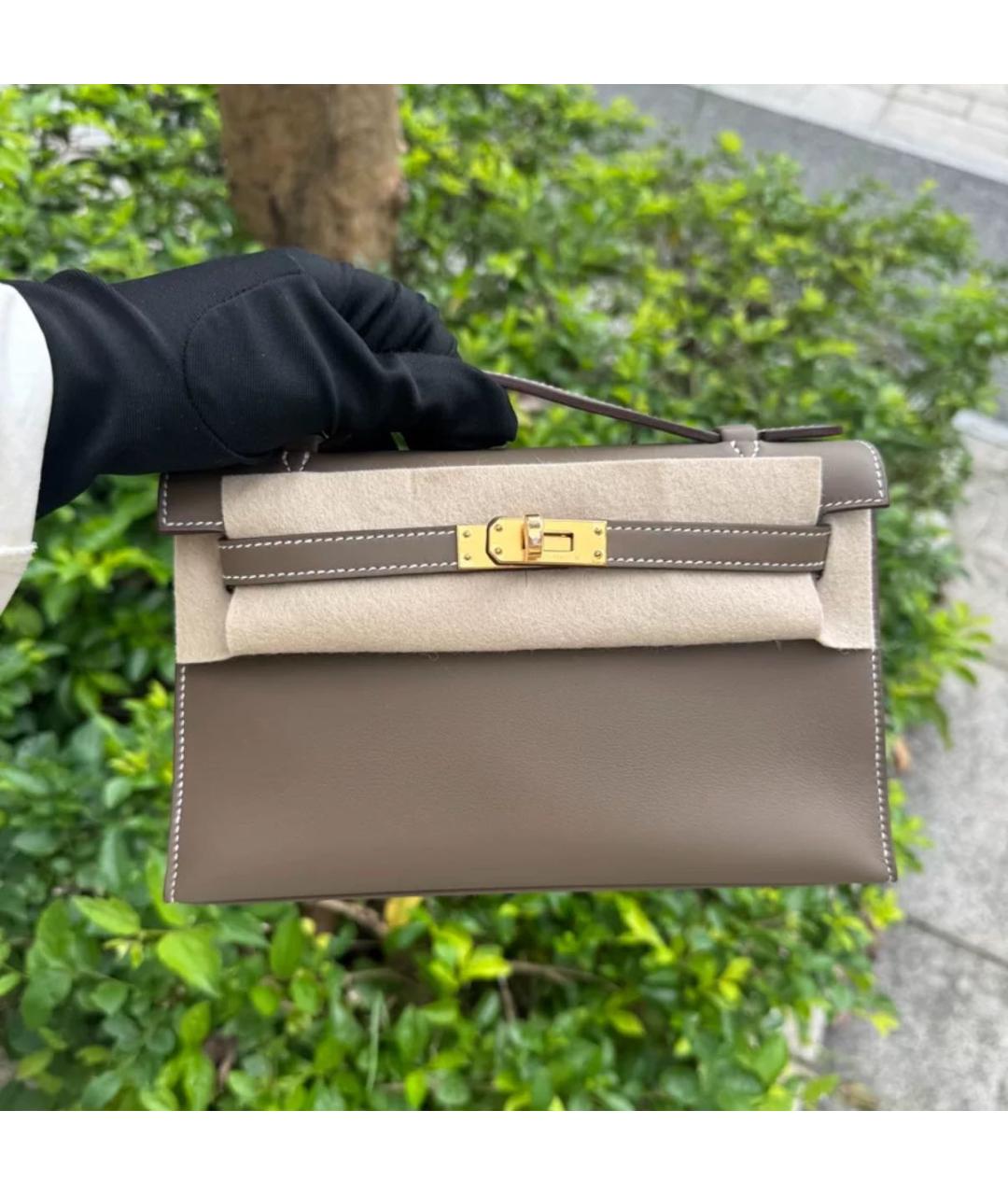 HERMES Коричневая кожаная сумка с короткими ручками, фото 5