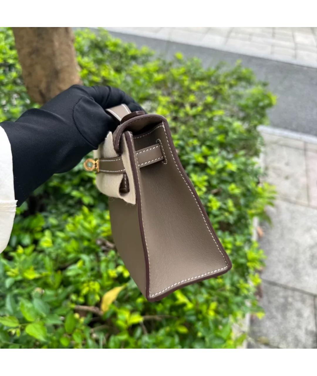 HERMES Коричневая кожаная сумка с короткими ручками, фото 2