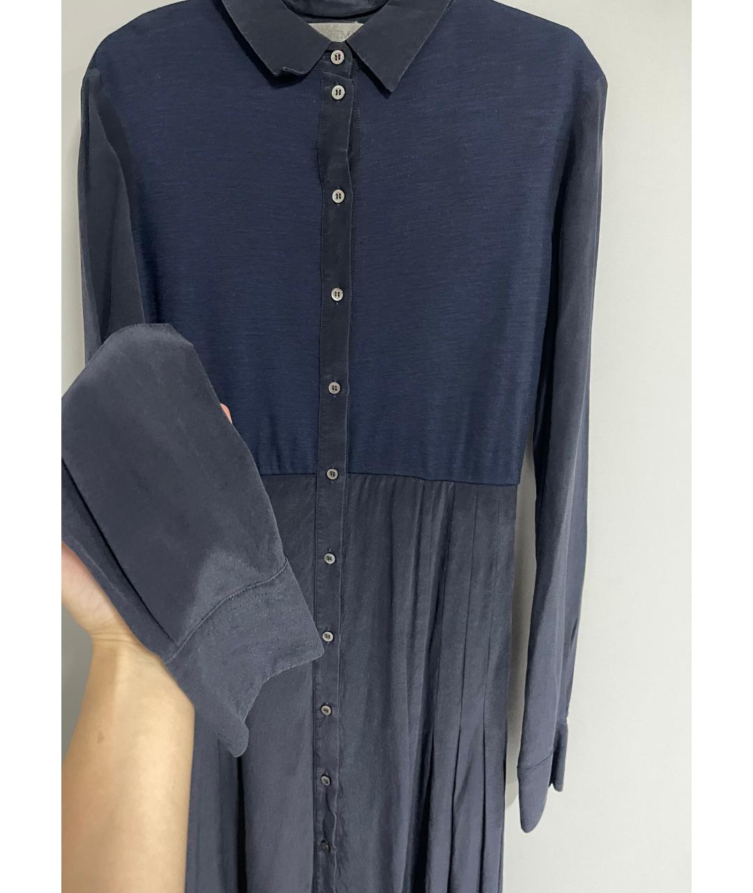 SPORTMAX Синее шелковое повседневное платье, фото 2