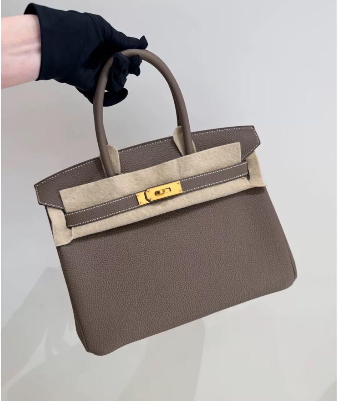 HERMES Коричневая кожаная сумка с короткими ручками, фото 6