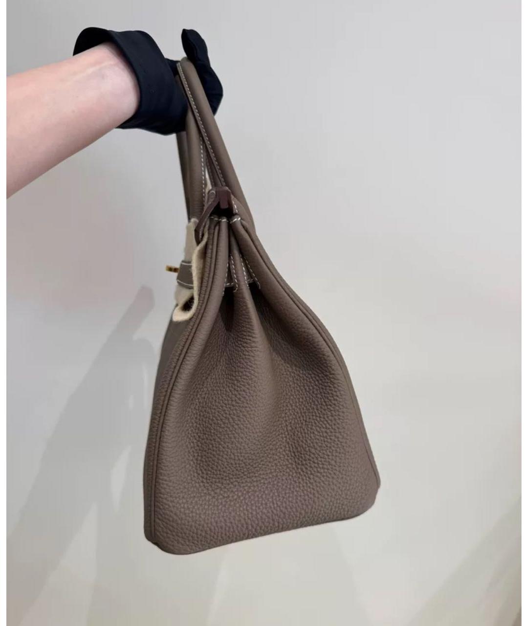 HERMES Коричневая кожаная сумка с короткими ручками, фото 3