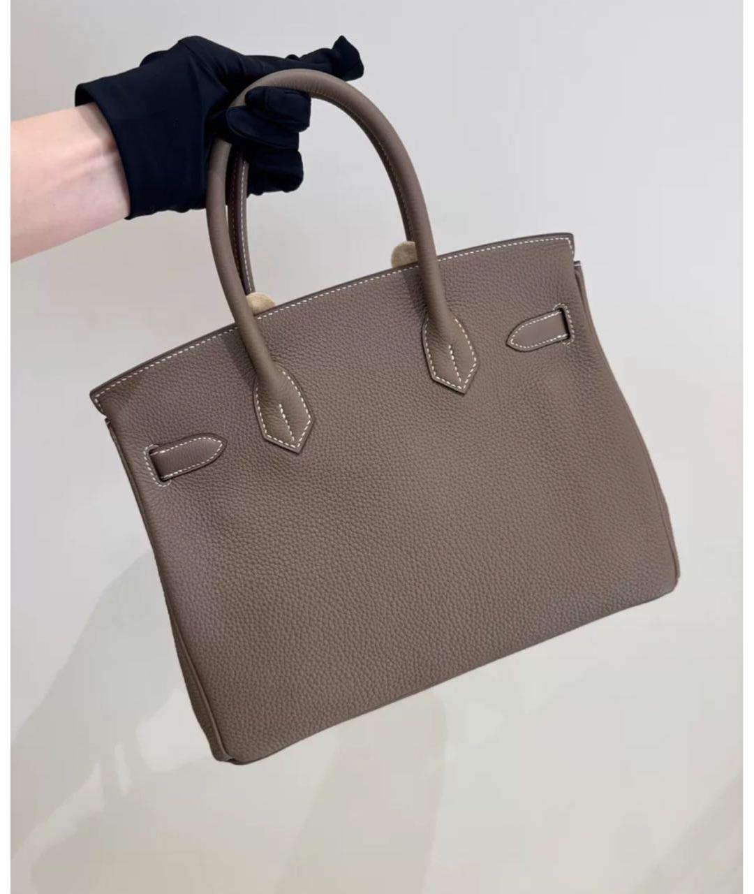 HERMES Коричневая кожаная сумка с короткими ручками, фото 2