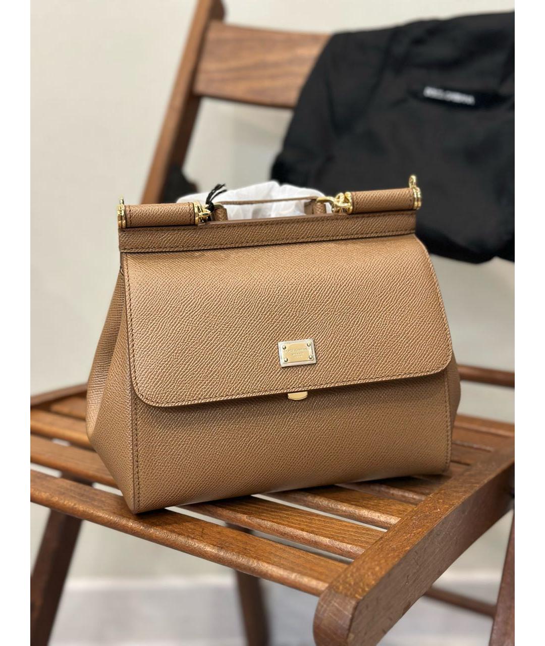 DOLCE&GABBANA Коричневая кожаная сумка с короткими ручками, фото 2