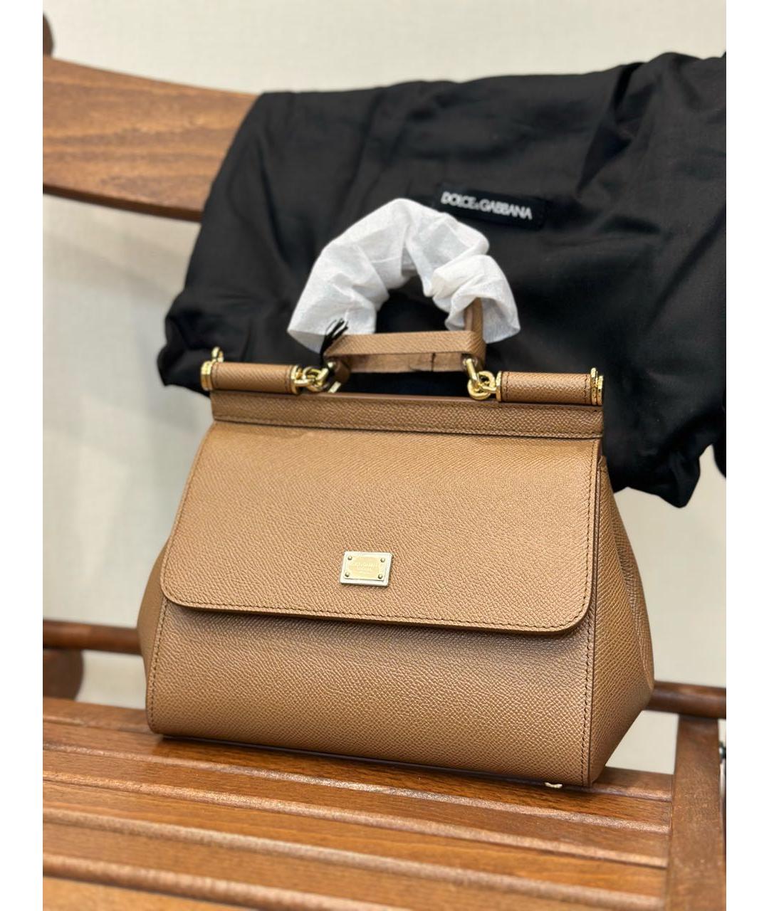 DOLCE&GABBANA Коричневая кожаная сумка с короткими ручками, фото 6