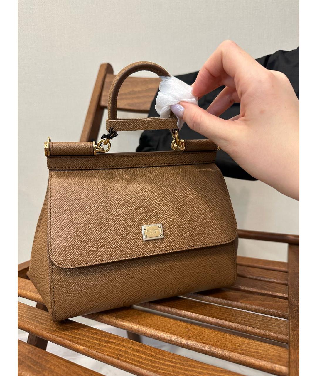 DOLCE&GABBANA Коричневая кожаная сумка с короткими ручками, фото 5