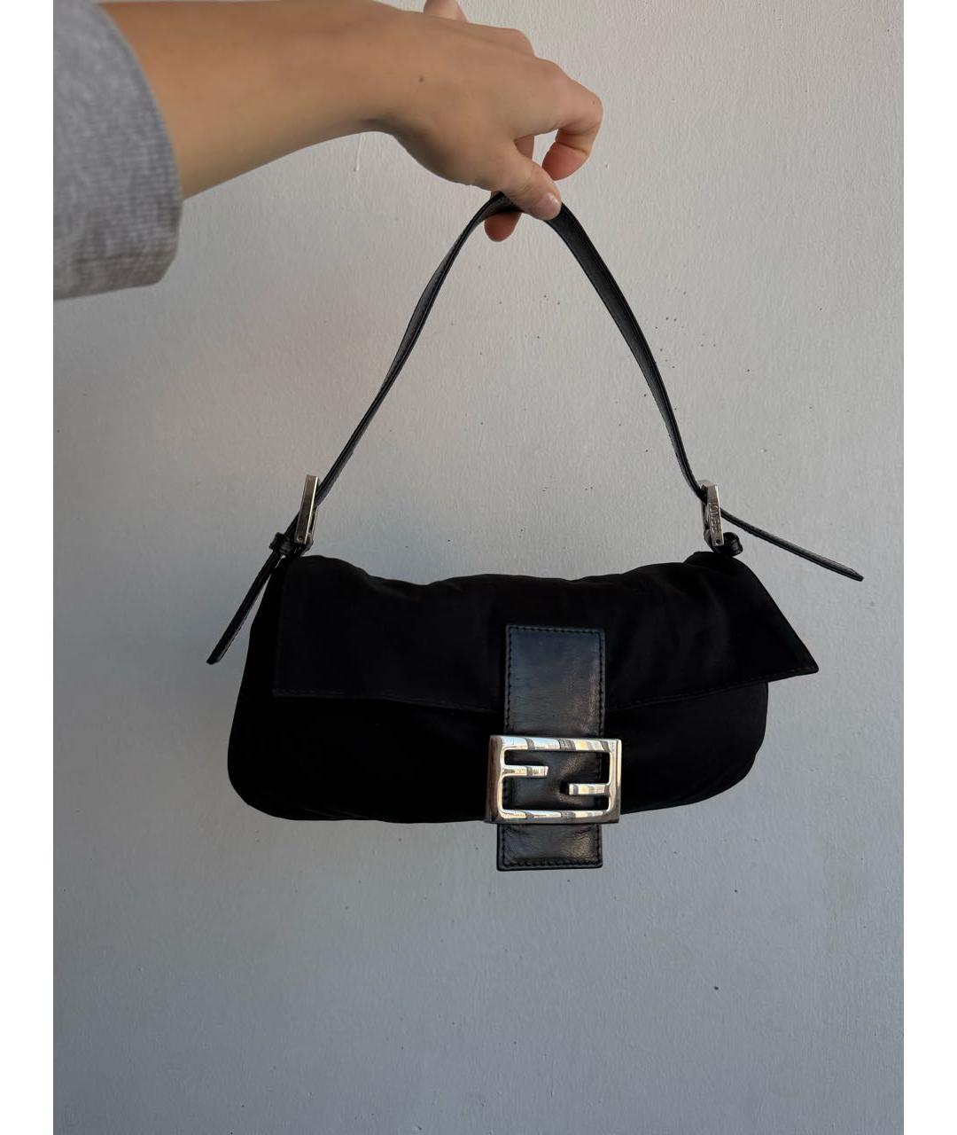 FENDI Черная тканевая сумка с короткими ручками, фото 3