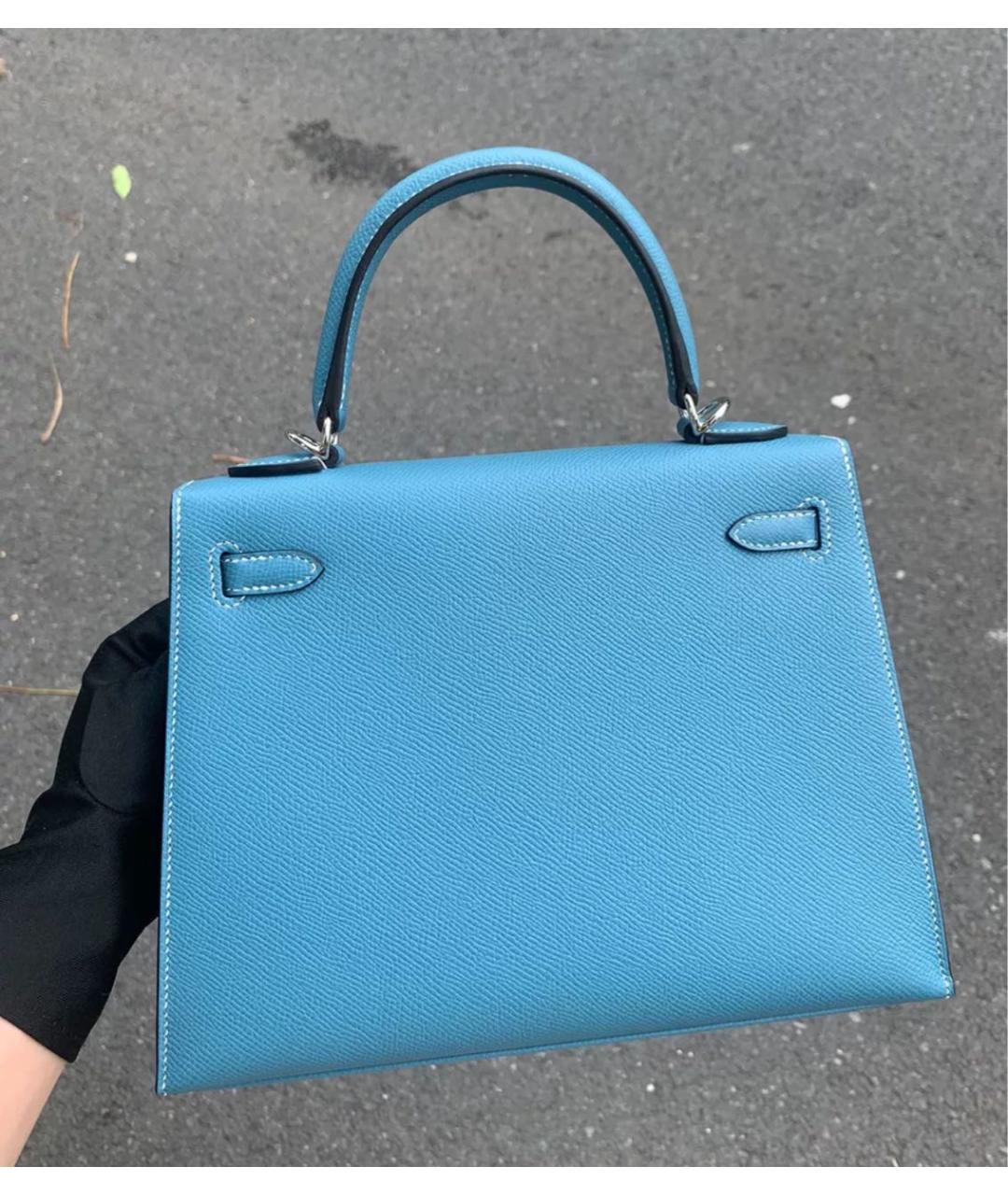 HERMES Голубая кожаная сумка с короткими ручками, фото 2