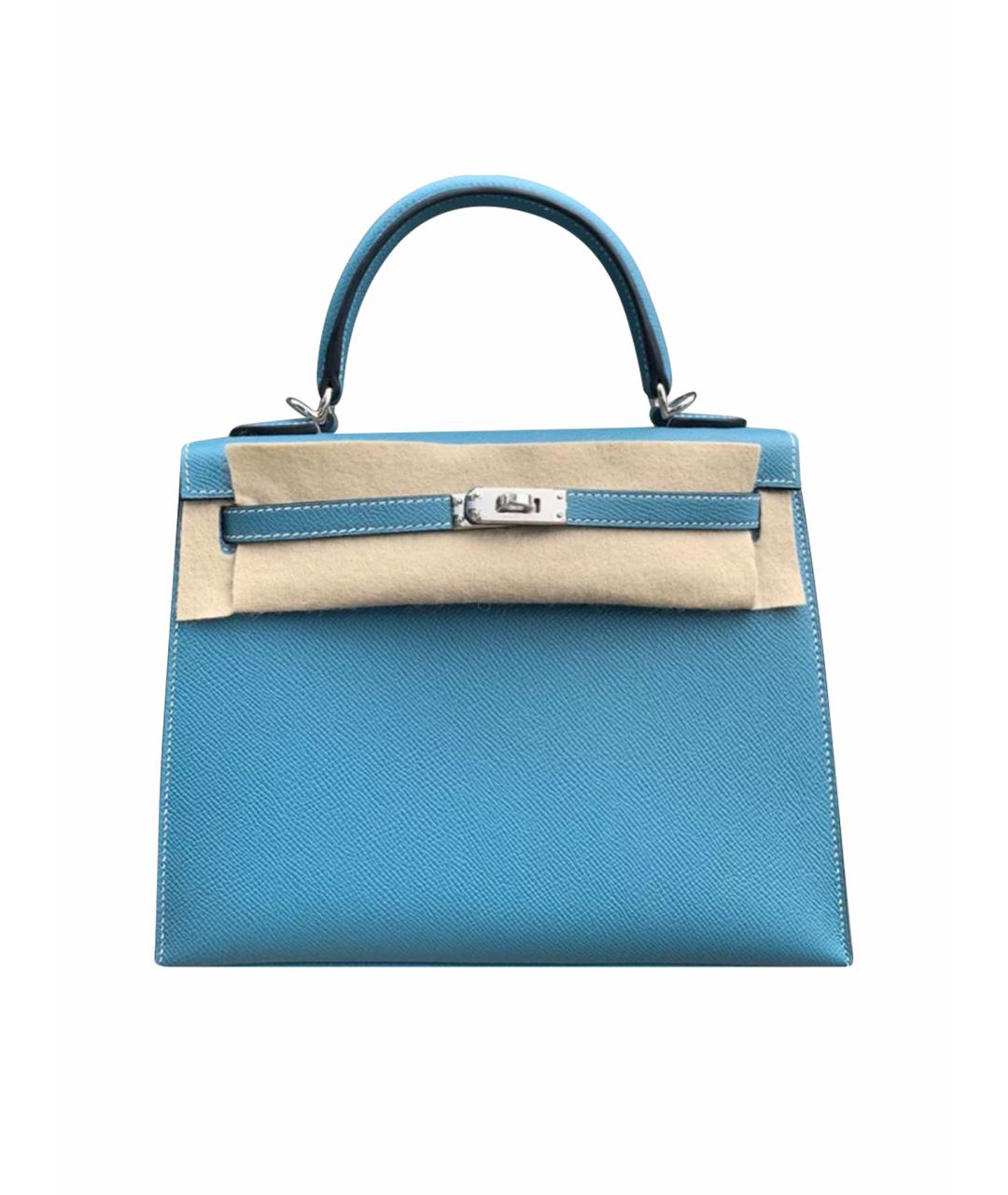 HERMES Голубая кожаная сумка с короткими ручками, фото 1