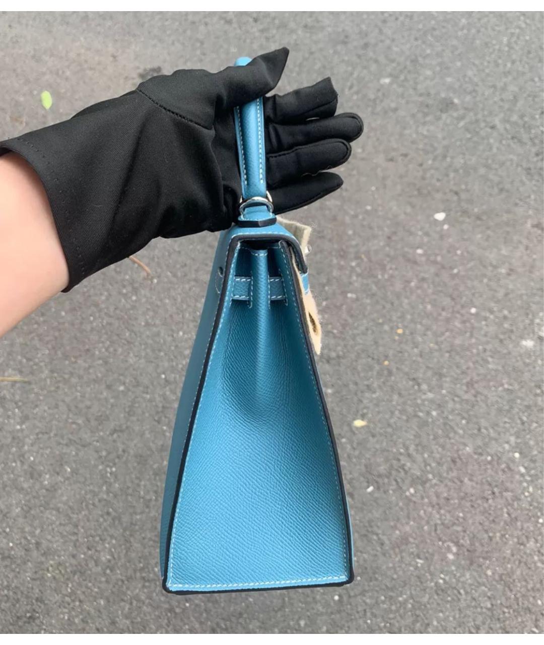 HERMES Голубая кожаная сумка с короткими ручками, фото 3
