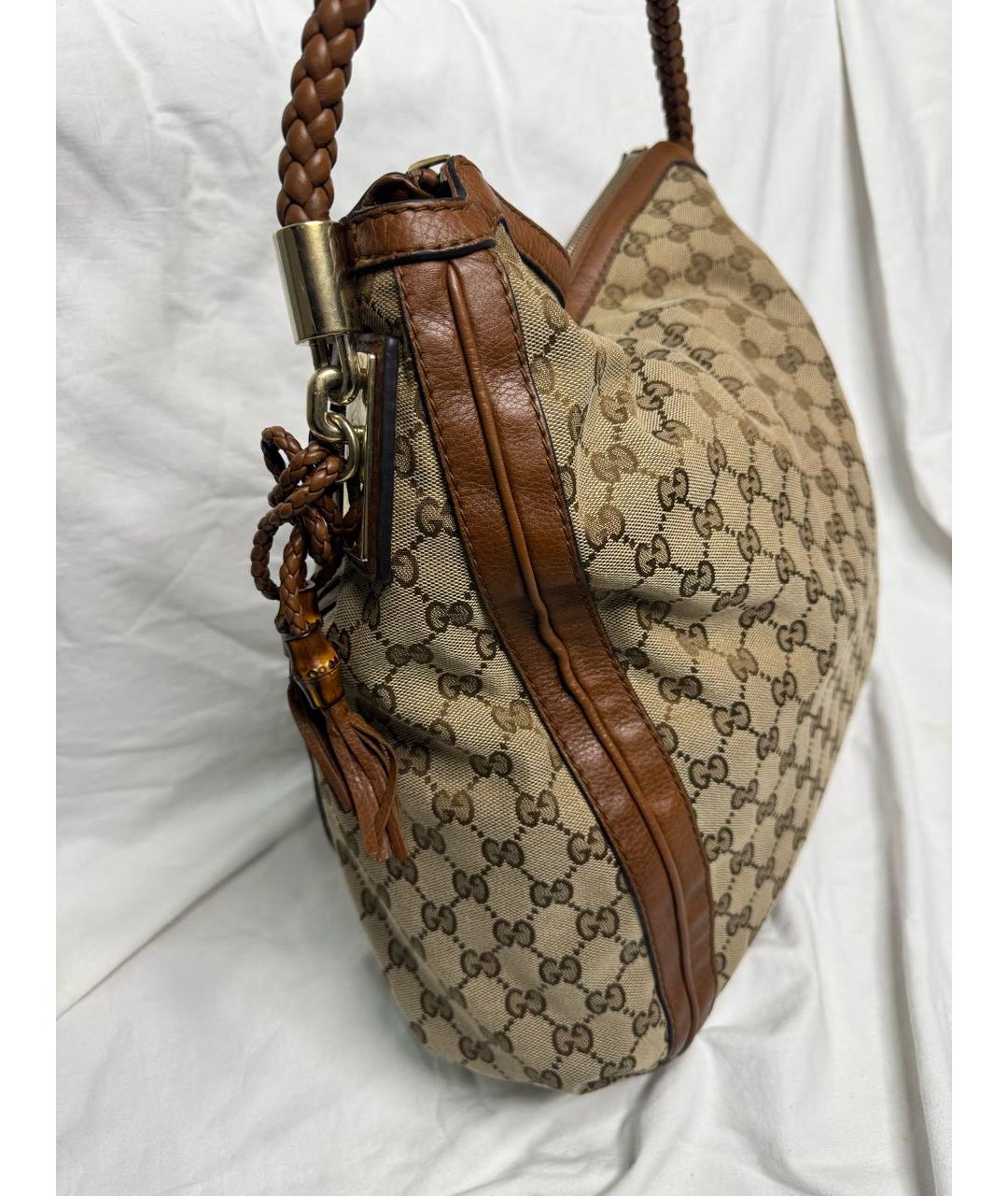 GUCCI Коричневая тканевая сумка с короткими ручками, фото 3