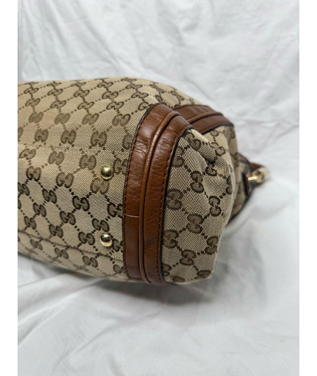 GUCCI Коричневая тканевая сумка с короткими ручками, фото 7