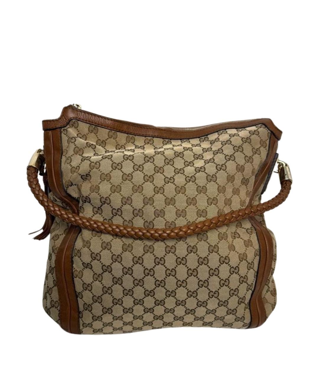 GUCCI Коричневая тканевая сумка с короткими ручками, фото 1