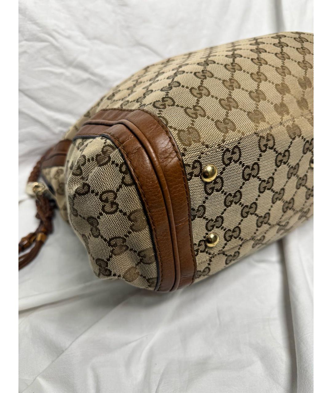 GUCCI Коричневая тканевая сумка с короткими ручками, фото 6